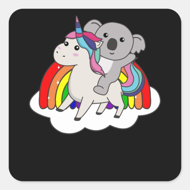 Koala auf einhornigen Regenbogentieren Niedlich Ko Quadratischer Aufkleber