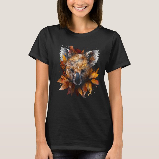 Koala Autumn Leaves Colourful Artwork  Animal Koal T-Shirt (Vorderseite)