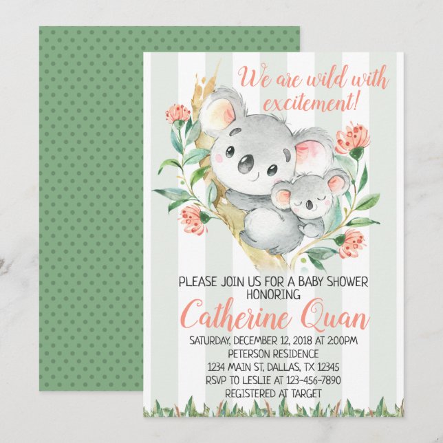 Koala Baby Shower Einladung (Vorne/Hinten)