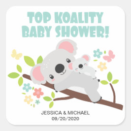 Koala Babydusche niedlich Mama und Baby Top Koalit Quadratischer Aufkleber