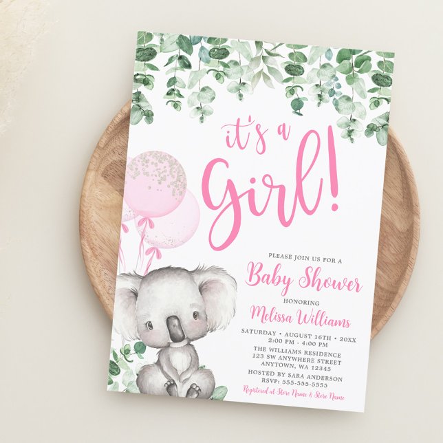 Koala Balloons Eucalyptus Girl Baby Shower Einladung (Von Creator hochgeladen)