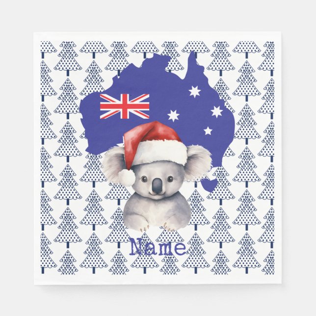 Koala Bär auf Australischer Flagge und Weihnachtsb Serviette (Vorderseite)