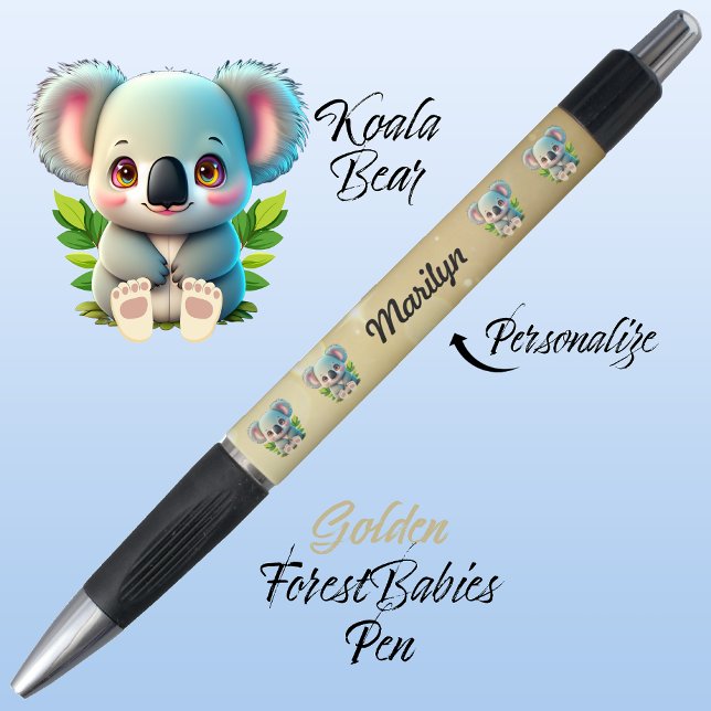 Koala Bär, farbenfroh Gold, Niedliches Waldtiertie Kugelschreiber (Cute Whimsical Koala Bear, Australian Animal Cartoon Graphic, Gold Customizable ForestBabies Pen 🐨)