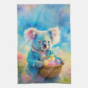 Koala-Bär hält einen Korb mit Ostereiern Geschirrtuch