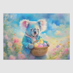 Koala-Bär hält einen Korb mit Ostereiern Seidenpapier