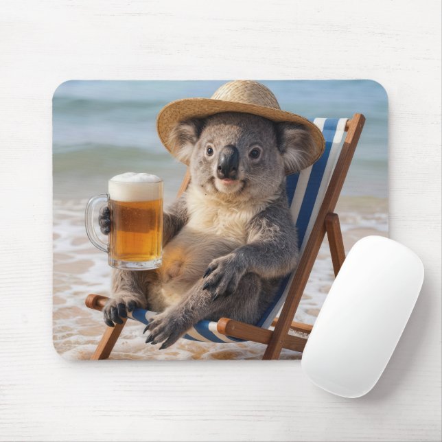Koala-Bär mit einem Bier am Strand Mousepad (Mit Mouse)