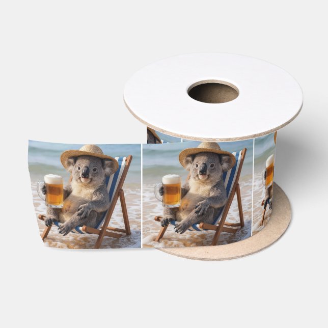 Koala Bär mit einem Bier am Strand Satinband (Spule)