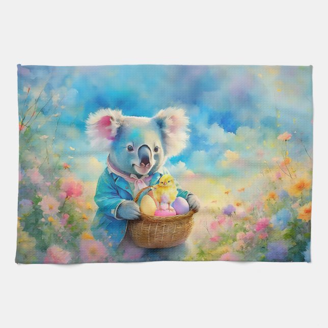 Koala-Bär mit einem Korb von Ostereiern Geschirrtuch (Horizontal)