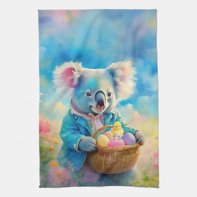 Koala-Bär mit einem Korb von Ostereiern Geschirrtuch (Vertikal)