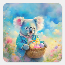 Koala-Bär mit einem Korb von Ostereiern Quadratischer Aufkleber