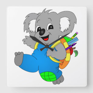 Koala-Bär mit Rucksack Quadratische Wanduhr