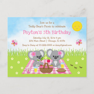 Koala-Bär-Picknick-Rosa-Gingham-Geburtstag Postkarte