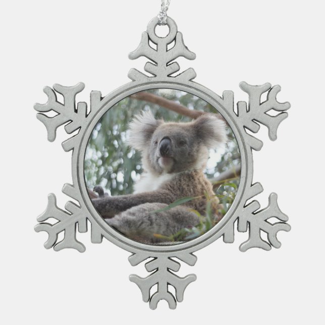 Koala-Bär Schneeflocken Zinn-Ornament (Vorderseite)