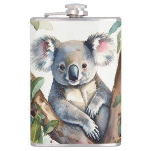 Koala-Bär sitzt in Eukalyptusbaum Flachmann