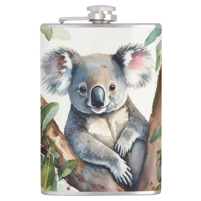 Koala-Bär sitzt Kaugummi Flachmann (Vorderseite)