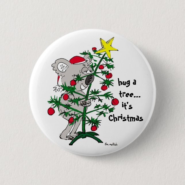 Koala Bär umarmt einen Weihnachtsbaum Button (Vorderseite)