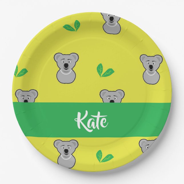 Koala-Bärengelb Pappteller (Vorderseite)