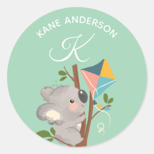 Koala Bear Alphabet Monogram Niedlich School Dayca Runder Aufkleber