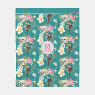 Koala Bear and Toucan Bird Pattern Monogram Fleecedecke