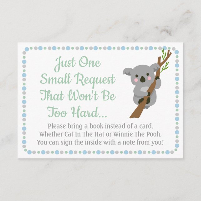 Koala Bear Baby Dusche bringen eine Book Card Blue Begleitkarte (Vorderseite)