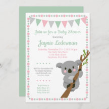 Koala Bear Baby Dusche Einladung Pink Mint Girls