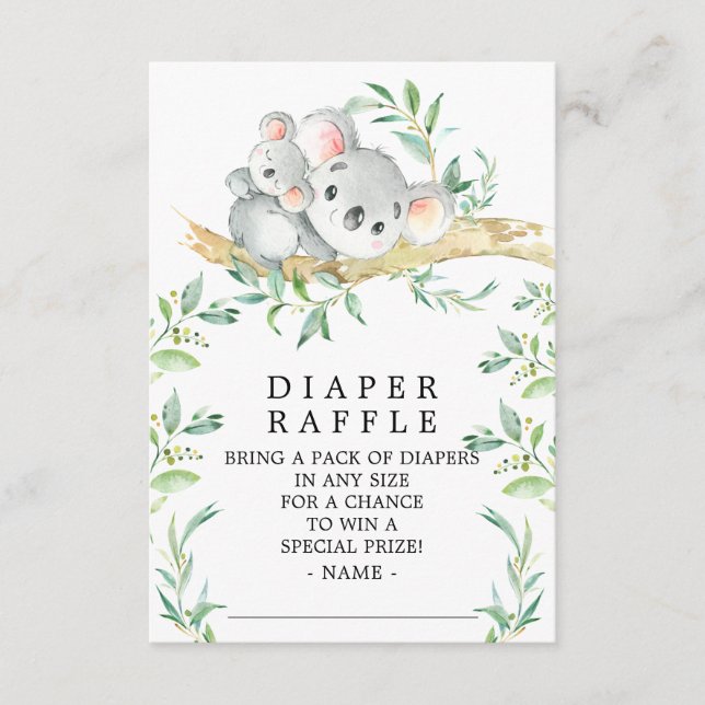 Koala Bear Baby Duschkabine - Raffle Ticket Begleitkarte (Vorderseite)