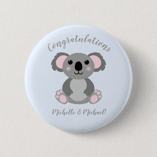 Koala Bear Baby Shower Blue Boy Button