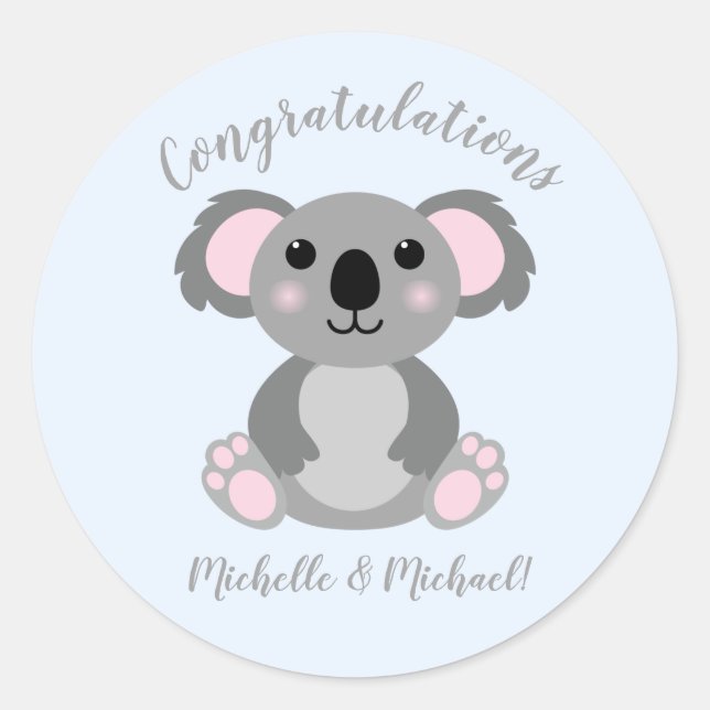 Koala Bear Baby Shower Blue Boy Runder Aufkleber (Vorderseite)