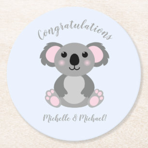 Koala Bear Baby Shower Blue Boy Runder Pappuntersetzer