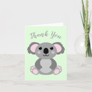 Koala Bear Baby Shower Green Gender Neutral Dankeskarte