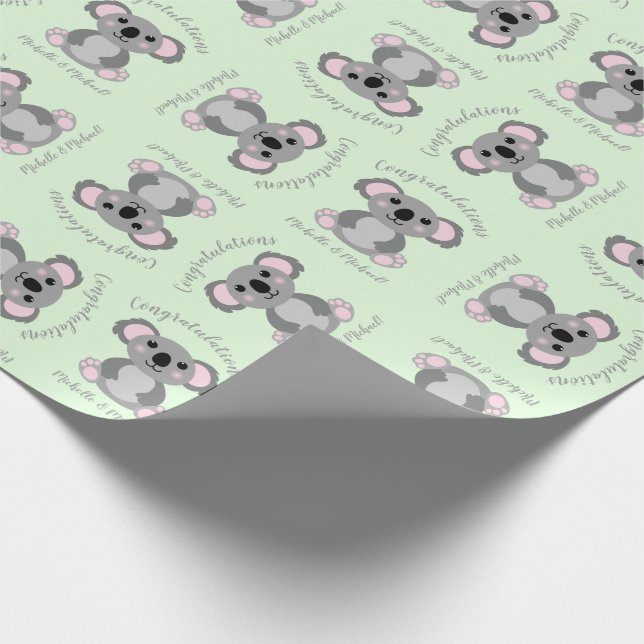 Koala Bear Baby Shower Green Gender Neutral Geschenkpapier (Ecke)