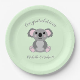 Koala Bear Baby Shower Green Gender Neutral Pappteller