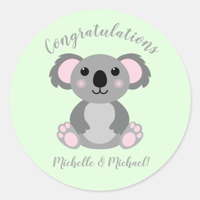 Koala Bear Baby Shower Green Gender Neutral Runder Aufkleber (Vorderseite)