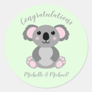 Koala Bear Baby Shower Green Gender Neutral Runder Aufkleber