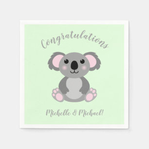 Koala Bear Baby Shower Green Gender Neutral Serviette