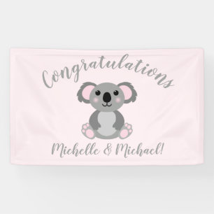 Koala Bear Baby Shower Pink Girl Banner