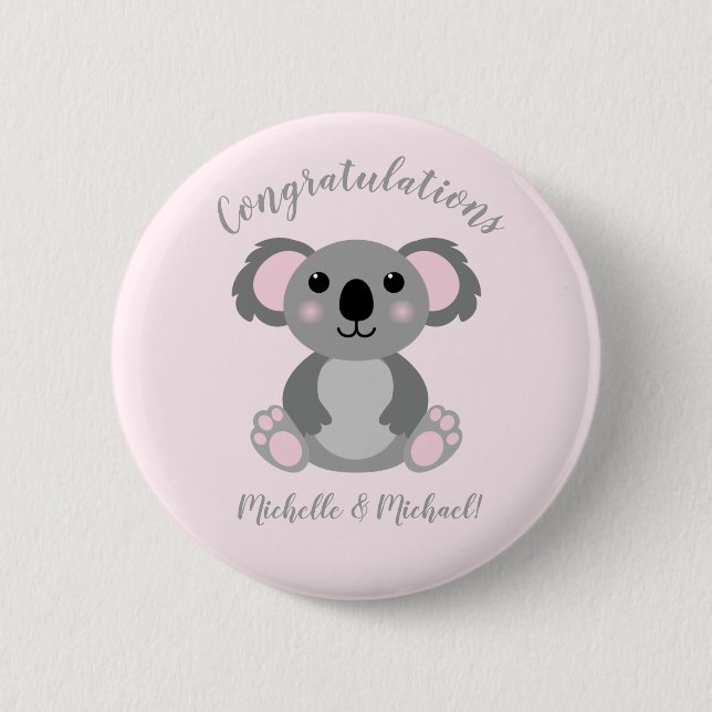 Koala Bear Baby Shower Pink Girl Button (Vorderseite)