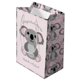 Koala Bear Baby Shower Pink Girl Mittlere Geschenktüte