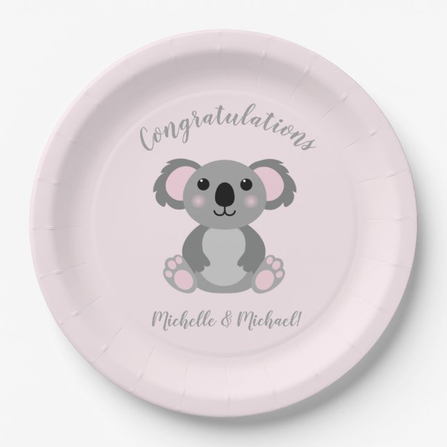 Koala Bear Baby Shower Pink Girl Pappteller (Vorderseite)