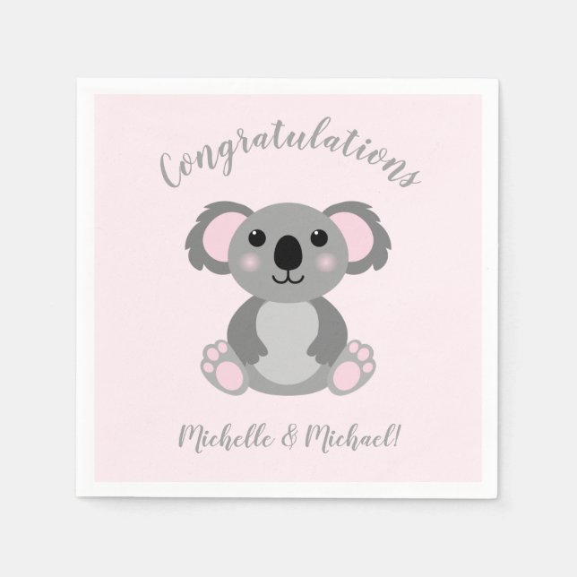Koala Bear Baby Shower Pink Girl Serviette (Vorderseite)