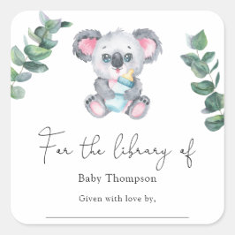 Koala Bear - Babydusche Buchzeichen Quadratischer Aufkleber