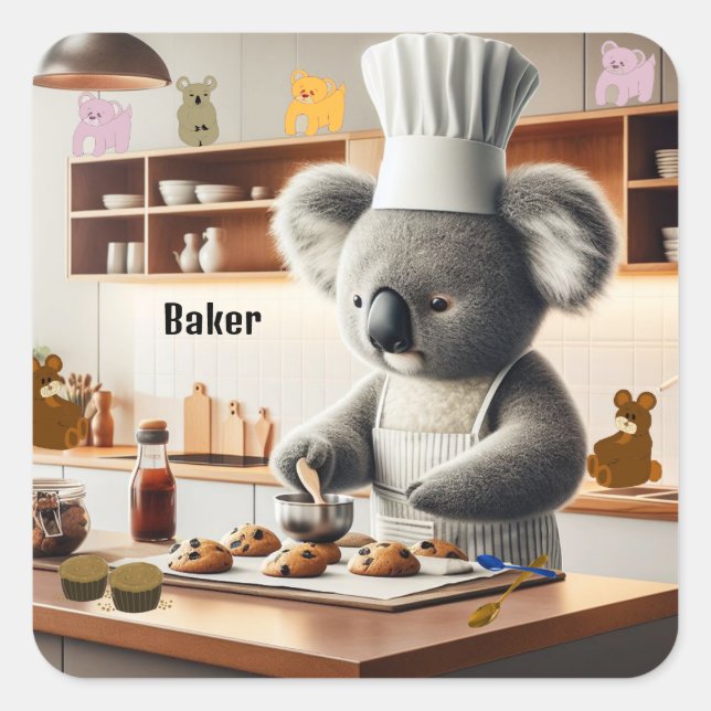 Koala Bear Cookie Baker Quadratischer Aufkleber (Vorderseite)