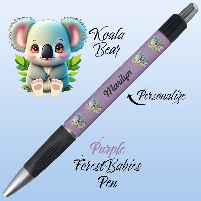 Koala Bear, farbenfrohe Lila, Niedliche Waldtierar Kugelschreiber (Cute Whimsical Koala Bear, Australian Animal Cartoon Graphic Purple Customizable ForestBabies Pen 🐨)
