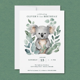 Koala Bear FIrst Birthday Einladung