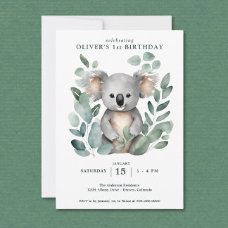 Koala Bear FIrst Birthday Einladung