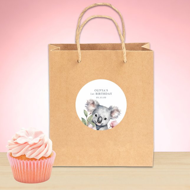 Koala Bear FIrst Birthday Runder Aufkleber (Von Creator hochgeladen)