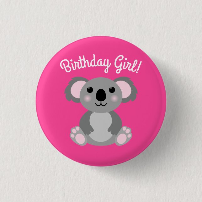 Koala Bear Niedlich Kid Birthday Girl Button (Vorderseite)