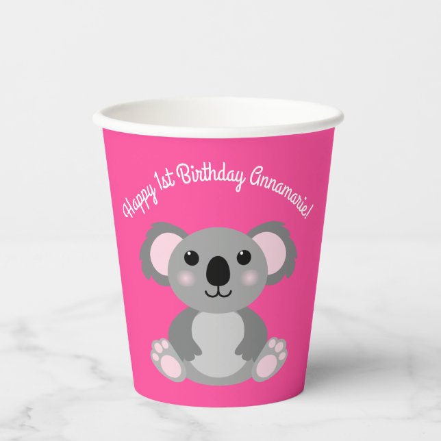 Koala Bear Niedlich Kid Birthday Party Pappbecher (Vorderseite)