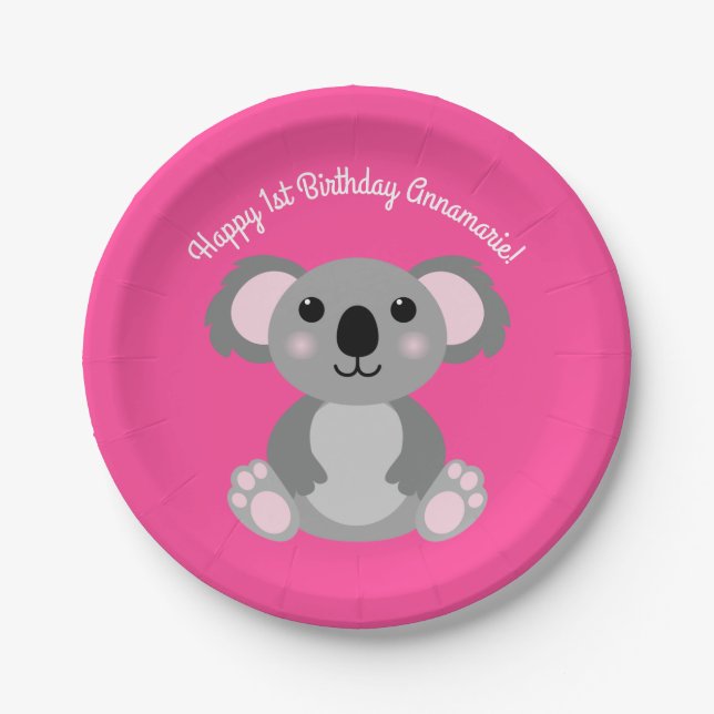 Koala Bear Niedlich Kid Birthday Party Pappteller (Vorderseite)