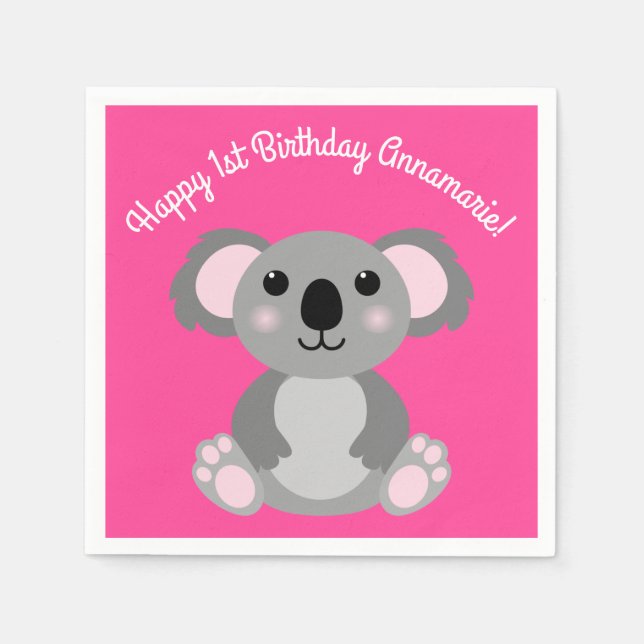 Koala Bear Niedlich Kid Birthday Party Serviette (Vorderseite)